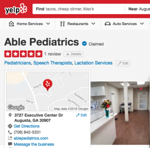 ABLE Pediatrics Yelp listing